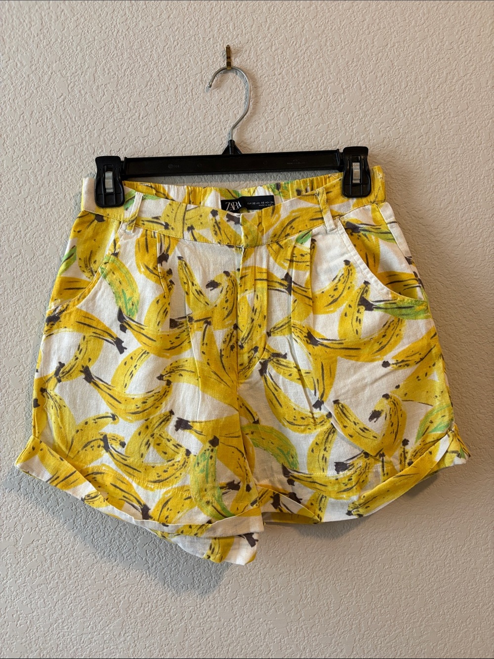 Zara Yellow Banana-Print High Waist Women's Shorts
